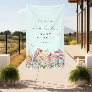 Modern, wilde bloem baby shower welkom spandoek