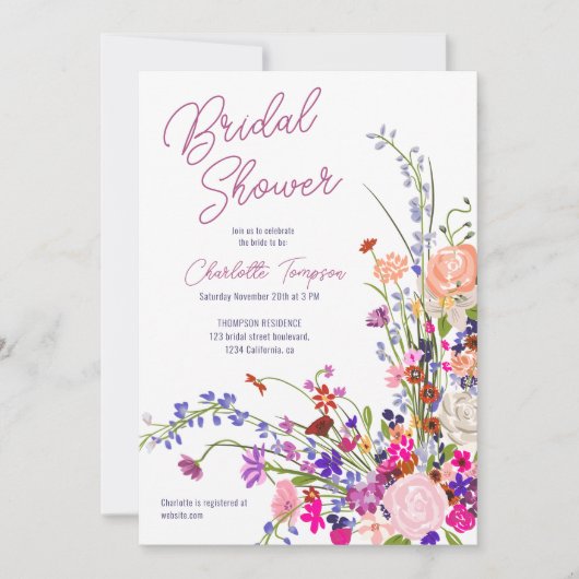 Modern wilde bloemen script vrijgezellenfeest QR Kaart (Voorkant)