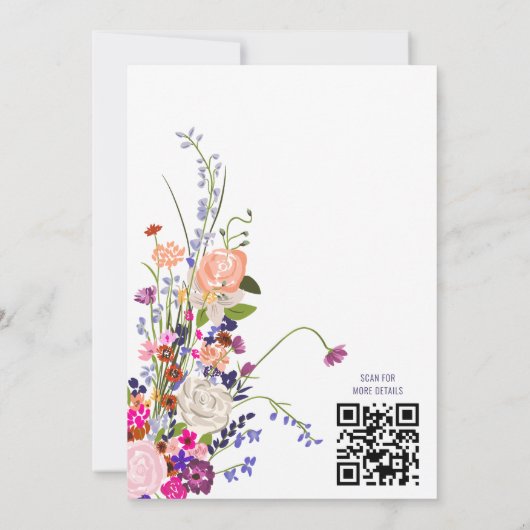 Modern wilde bloemen script vrijgezellenfeest QR Kaart (Achterkant)