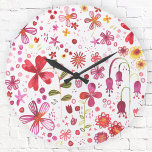 Modern Wilde Waterverf Grote Klok<br><div class="desc">Heldere en gelukkige waterverf wilde bloem en bladeren schilderij van een moedwillig overgeteelde tuin. Ideaal voor tuinders,  natuur liefhebbers en bloemisten. Originele kunst van Nic Squirrell.</div>