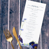 Modern Wildebloem Blauwe Trouwmenu Menu