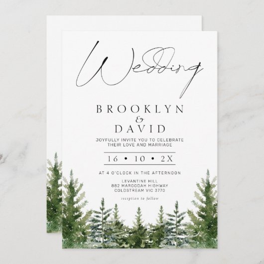 Modern Wilderness Pine Trees minimalistisch huweli Kaart (Voorkant / Achterkant)