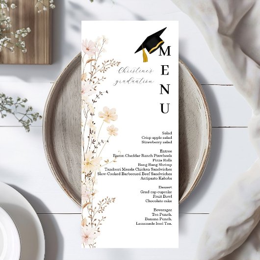 Modern Wildflower Afstudeerfeest diner menu