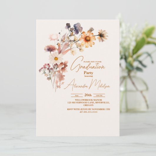 Modern Wildflower Afstuderen Kaart (Staand voorkant)