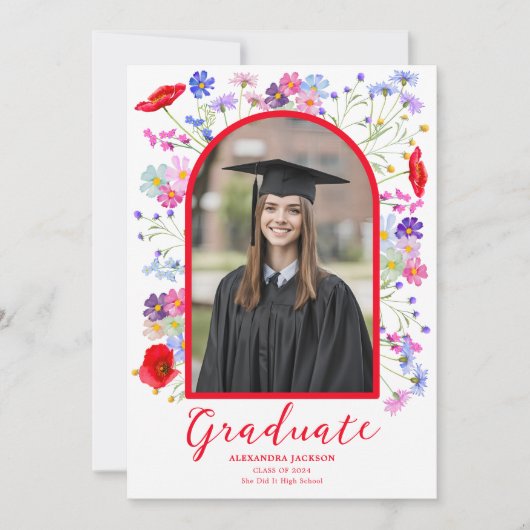 Modern Wildflower Arch Afstuderen Foto Aankondiging (Voorkant)