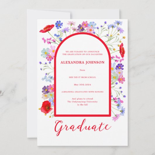 Modern Wildflower Arch Afstuderen Foto Aankondiging (Achterkant)