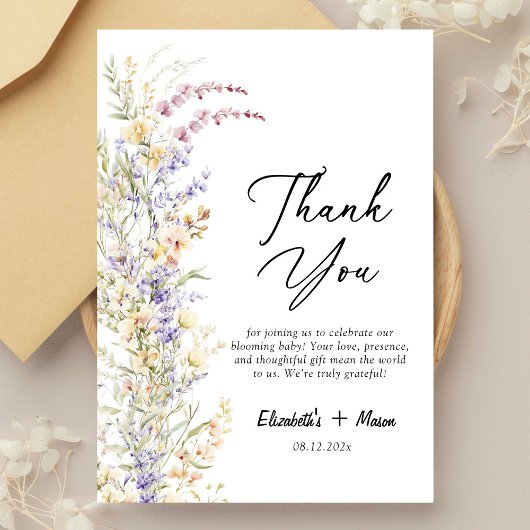 Modern Wildflower Baby shower Bedankkaart