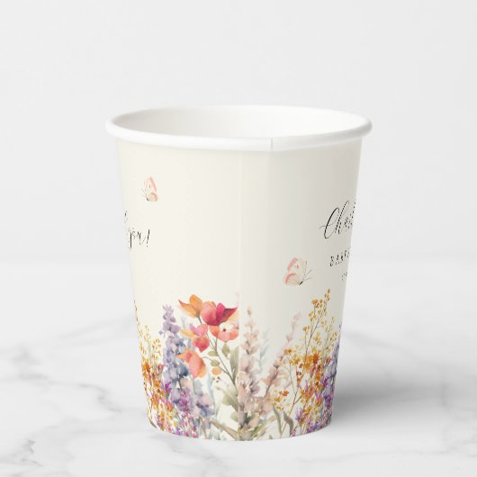 Modern, Wildflower Baby shower Papieren Bekers (Rechts)