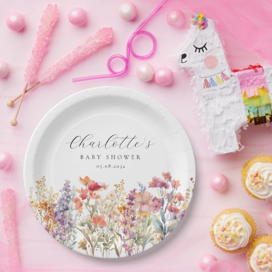 Modern, Wildflower Baby shower Papieren Bordje (Feest)