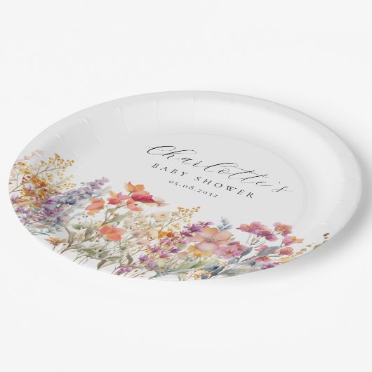 Modern, Wildflower Baby shower Papieren Bordje (Gekanteld)