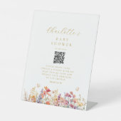 Modern, Wildflower, Baby shower, QR-code Reclamebord Met Voetstuk (Voorkant)
