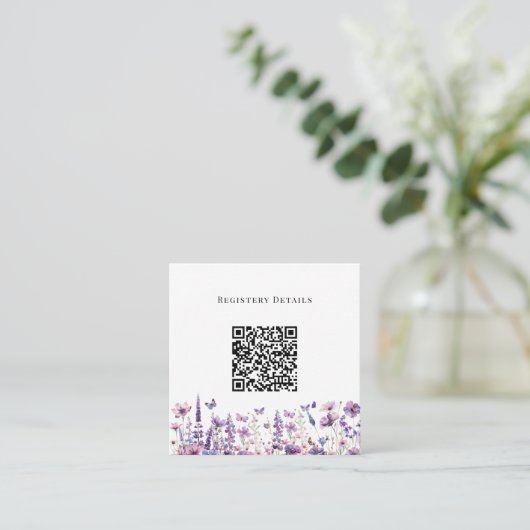 Modern wildflower baby shower register qr code informatiekaartje (Staand voorkant)