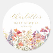 Modern, Wildflower Baby shower Ronde Sticker (Voorkant)