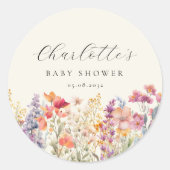 Modern, Wildflower Baby shower Ronde Sticker (Voorkant)