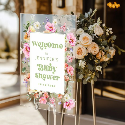 Modern Wildflower Baby shower Welkom Acryl Bord