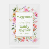 Modern Wildflower Baby shower Welkom Acryl Bord (Voorkant)