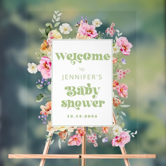 Modern Wildflower Baby shower Welkom Acryl Bord (Neutraal)