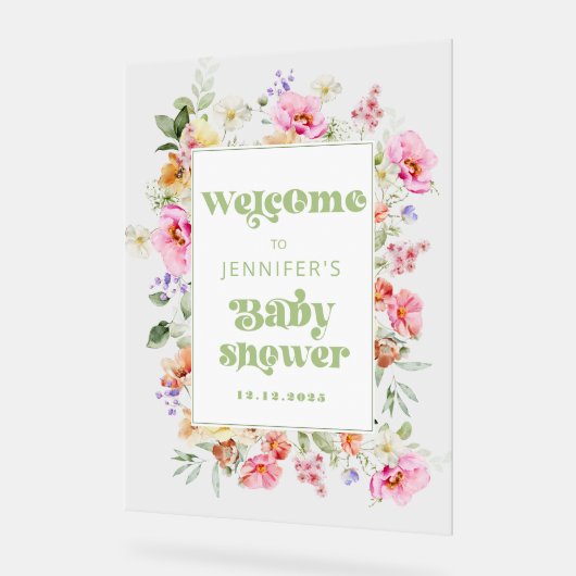 Modern Wildflower Baby shower Welkom Acryl Bord (Hoek)