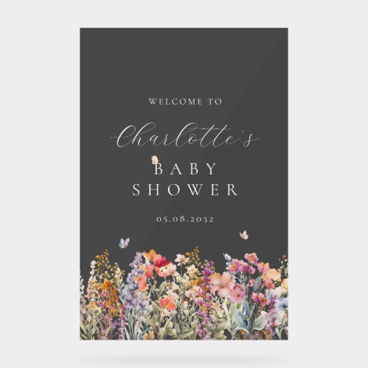 Modern Wildflower Baby shower Welkom Acryl Bord (Voorkant)