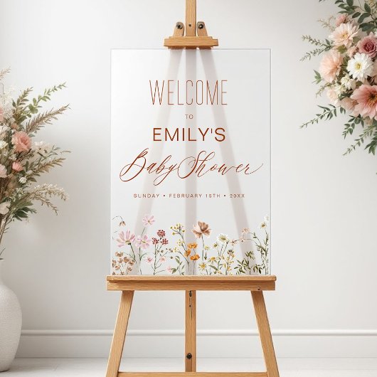Modern Wildflower Baby shower Welkomstbord Acryl Bord