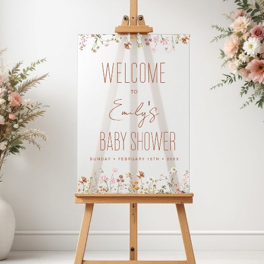 Modern Wildflower Baby shower Welkomstbord Acryl Bord