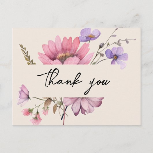 Modern Wildflower Beige bruiloft Dank u Briefkaart (Voorkant)