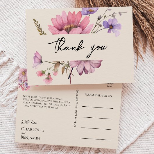 Modern Wildflower Beige bruiloft Dank u Briefkaart