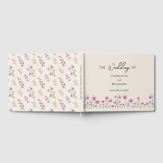 Modern Wildflower Beige Bruiloft Gastenboek (Volledig)
