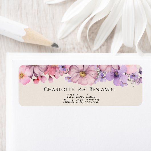 Modern Wildflower Beige Bruiloft Retouradres Etiket (Insitu)