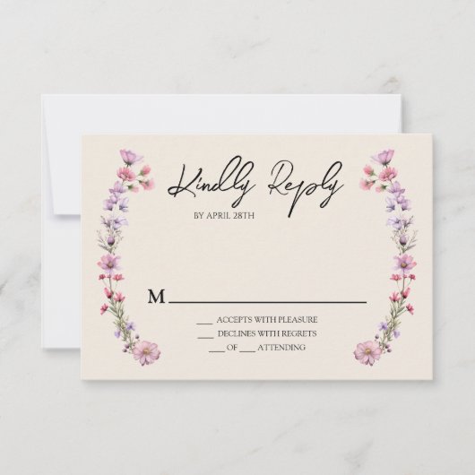 Modern Wildflower Beige Bruiloft RSVP Response Kaa (Voorkant)