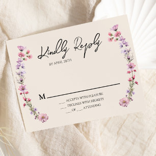 Modern Wildflower Beige Bruiloft RSVP Response Kaa Kaartje