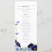 Modern Wildflower Blauw Bruiloft Menu (Voorkant)