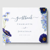 Modern Wildflower Blauw Gastenboek (Voorkant)