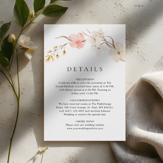 Modern Wildflower Botanical Garden Wedding Details Informatiekaartje
