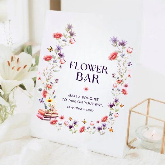 Modern Wildflower Bridal Shower Flower Bar Reclamebord Met Voetstuk