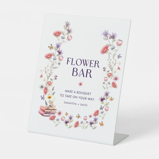 Modern Wildflower Bridal Shower Flower Bar Reclamebord Met Voetstuk (Voorkant)