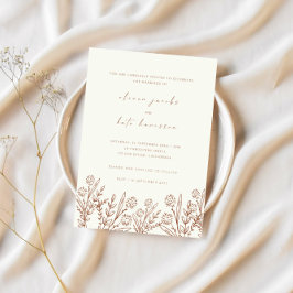 Modern Wildflower Cream & Terracotta Wedding Kaart