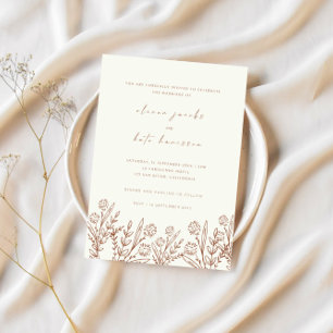 Modern Wildflower Cream & Terracotta Wedding Kaart