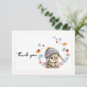 Modern Wildflower Cute Bunny First Birthday  Bedankkaart (Staand voorkant)