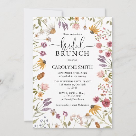 Modern Wildflower Elegant Boho Bridal Brunch Kaart (Voorkant)
