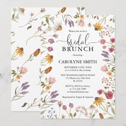 Modern Wildflower Elegant Boho Bridal Brunch Kaart (Voorkant / Achterkant)