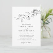 Modern Wildflower Floral Line Art Elegant Wedding Kaart (Staand voorkant)