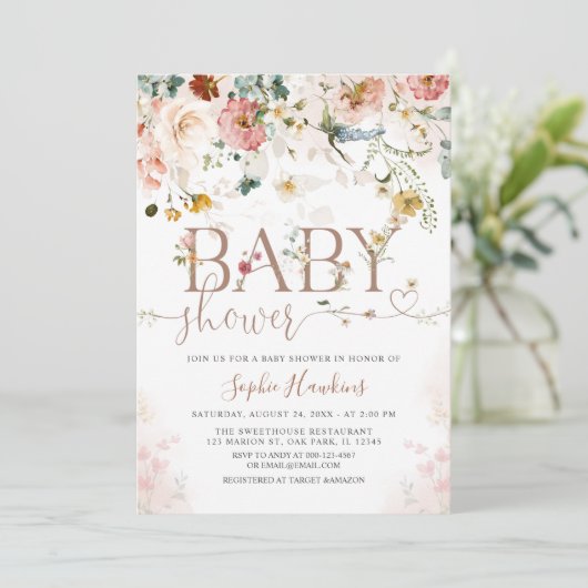 Modern WildFlower Garden Flowers Baby shower Kaart (Staand voorkant)