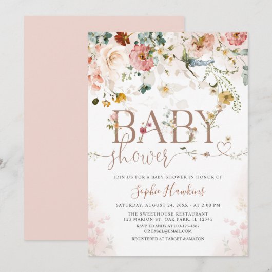 Modern WildFlower Garden Flowers Baby shower Kaart (Voorkant / Achterkant)