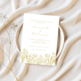 Modern Wildflower Gold & White Wedding Kaart