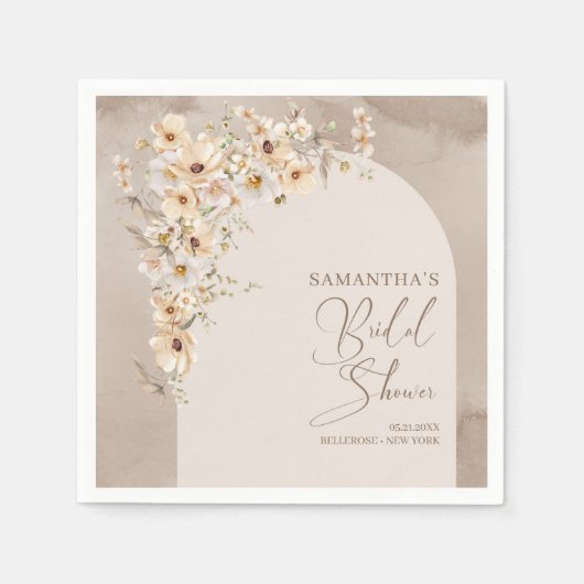 Modern Wildflower Ivory Arch Lijst Vrijgezellenfee Servet (Voorkant)
