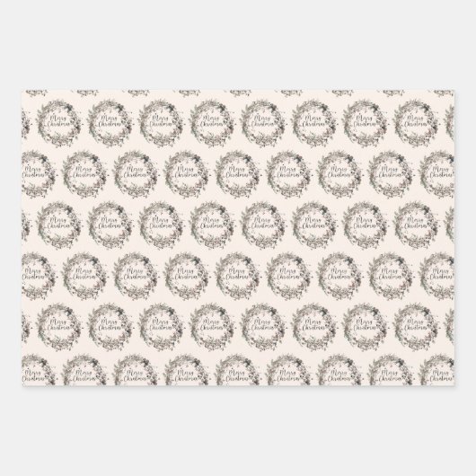 Modern Wildflower Krans Script Kerstpatroon Inpakpapier Vel (Voorkant 3)