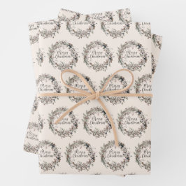 Modern Wildflower Krans Script Kerstpatroon Inpakpapier Vel