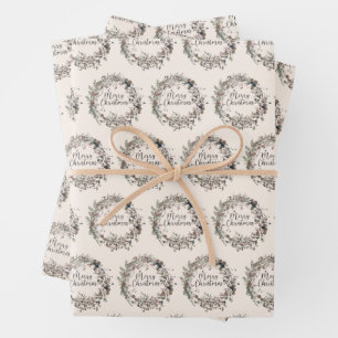 Modern Wildflower Krans Script Kerstpatroon Inpakpapier Vel