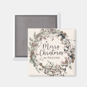 Modern Wildflower kransschrift Kerstmis familie Magneet (Voorkant / Achterkant)